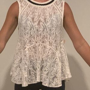 Free People Lace Sleeveless Crew Neck Tunic Top 55/45% Cotton Nylon Small